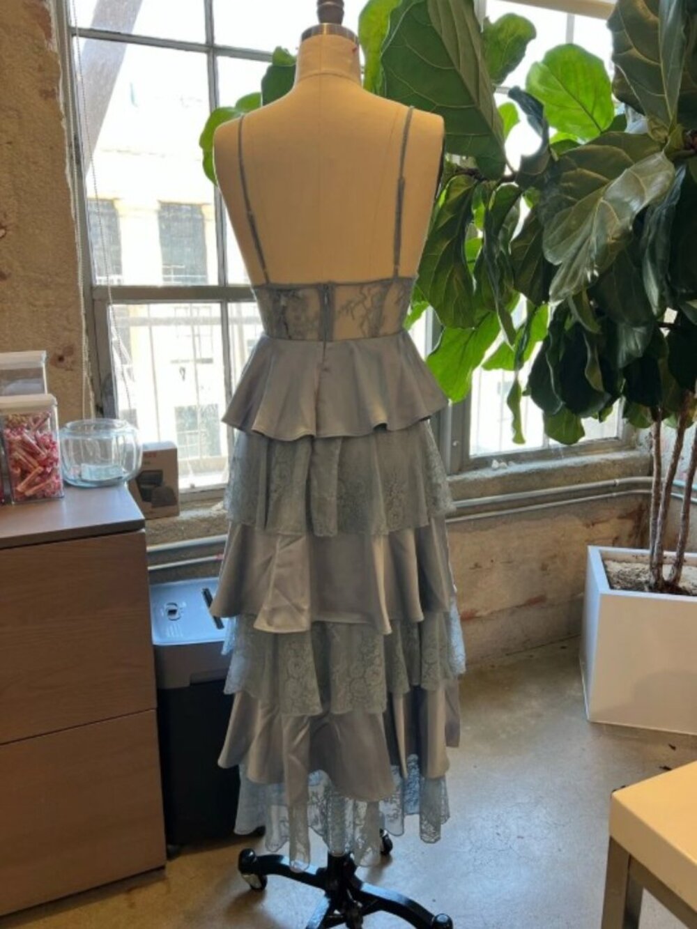 WeWoreWhat Tiered Lace Midi Dress in Storm - Picture 6 of 7